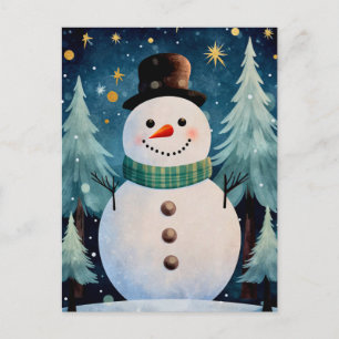 Cartão Postal De Festividades Mensagem da Noite de Arte de Natal Snowman