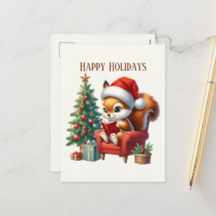 Cartão Postal De Festividades mensagem de adição de esquilo de Natal festivo