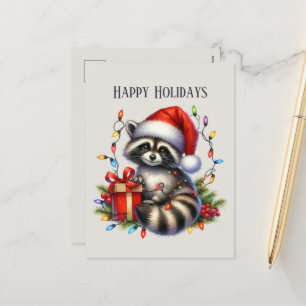 Cartão Postal De Festividades Mensagem de adição de raccoon feliz