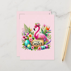 Cartão Postal De Festividades Mensagem de adição do flamingo cor-de-rosa-Felz pa
