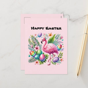 Cartão Postal De Festividades Mensagem de adição do flamingo cor-de-rosa-Felz pa