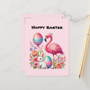 Cartão Postal De Festividades Mensagem de adição do flamingo cor-de-rosa-Felz pa
