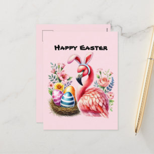 Cartão Postal De Festividades Mensagem de adição do flamingo cor-de-rosa-Felz pa