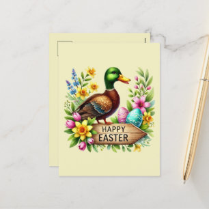 Cartão Postal De Festividades Mensagem de adição do pato de Felz pascoa de corte