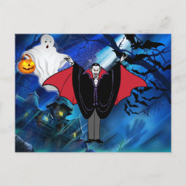 Cartão Postal De Festividades Mensagem Personalizada do Kids Halloween Dracula