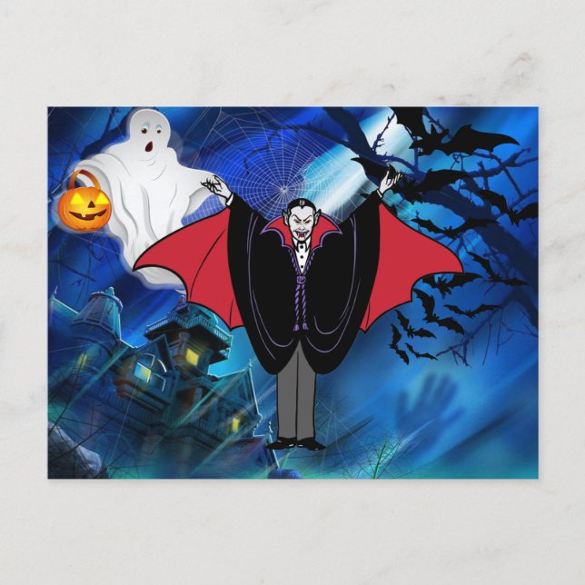 Cartão Postal De Festividades Mensagem Personalizada do Kids Halloween Dracula (Frente)