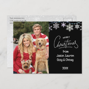 Cartão Postal De Festividades Mensagem Pets de Foto da Família de Natal Negro
