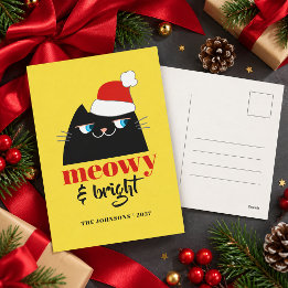 Cartão Postal De Festividades Meowy & Bright Natal Divertido de Gato Preto Féria