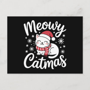 Cartão Postal De Festividades Meowy Catmas Natal Gato Papai Noel Chapéu Cachecol