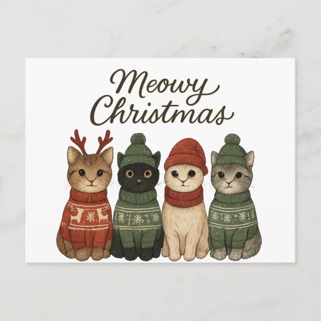 Cartão Postal De Festividades Meowy Christmas Cute Cats Holiday Postcard | Cozy  (Frente)