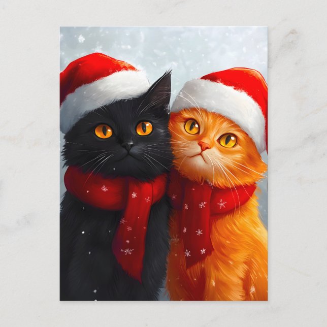 Cartão Postal De Festividades Meowy Christmas Winter Love (Frente)