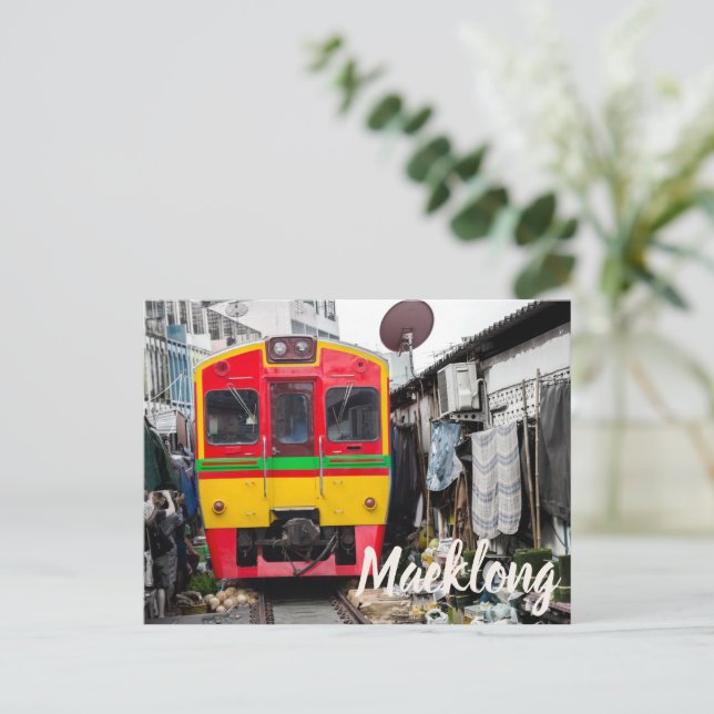 Cartão Postal De Festividades Mercado ferroviário Maeklong Tailândia Comboio Ban (Em pé/Frente)