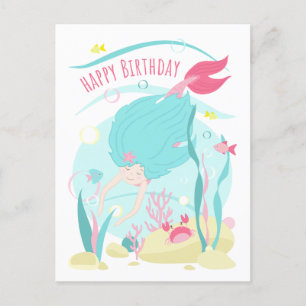 Cartão Postal De Festividades Mergulhamento De Sereia Cuta Sob O Mar