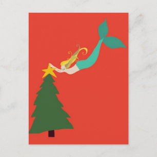 Cartão Postal De Festividades Mermaid Christmas Postcard