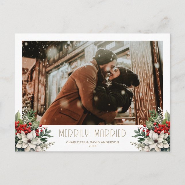Cartão Postal De Festividades Merrily Married Newlywed Photo (Frente)