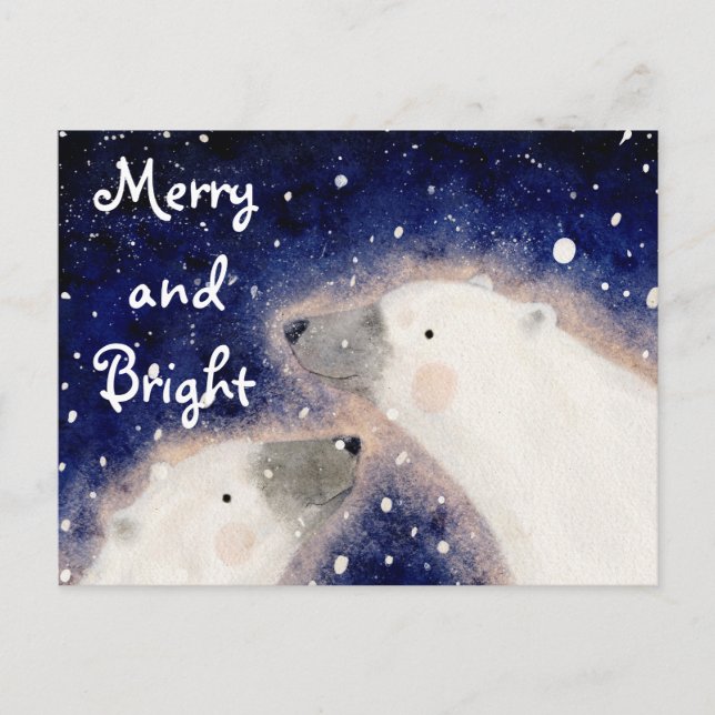 Cartão Postal De Festividades Merry and Bright Polar Bear (Frente)
