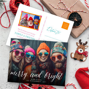 Cartão Postal De Festividades Merry and Bright Simple White Script Modern Photo
