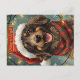 Cartão Postal De Festividades Merry Bright Holiday Dog Postcard