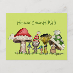 Cartão Postal De Festividades Merry ChrisMUSH Christmas Mushrooms Cartoon
