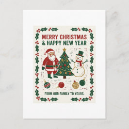 Cartão Postal De Festividades Merry Christmas and a Happy New Year