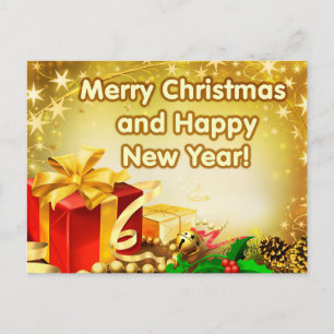 Cartão Postal De Festividades Merry Christmas and Happy New Year postcard