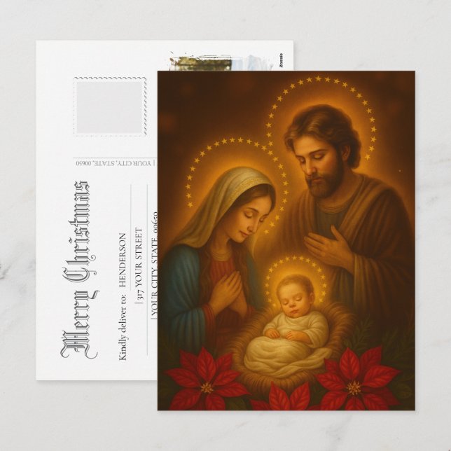 Cartão Postal De Festividades Merry Christmas Baby Jesus Nativity Scene Photo (Frente/Verso)