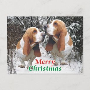 Cartão Postal De Festividades Merry Christmas Basset Hounds