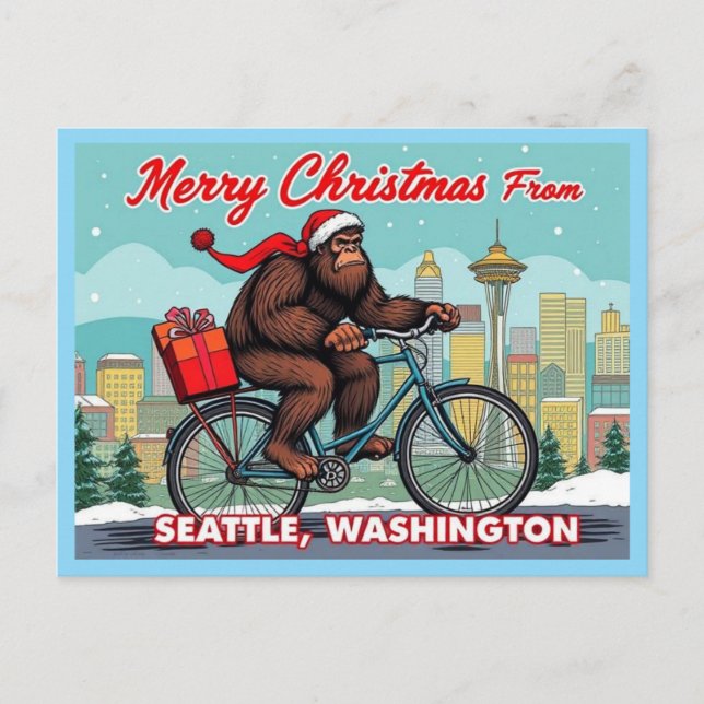 Cartão Postal De Festividades Merry Christmas Bigfoot From Seattle Washington (Frente)