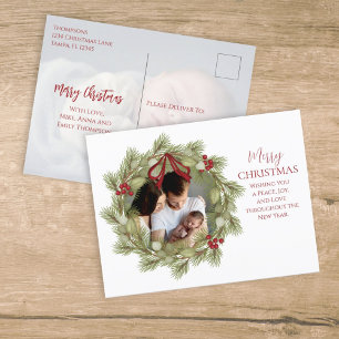 Cartão Postal De Festividades Merry Christmas Botanical Winter Holiday Wreath