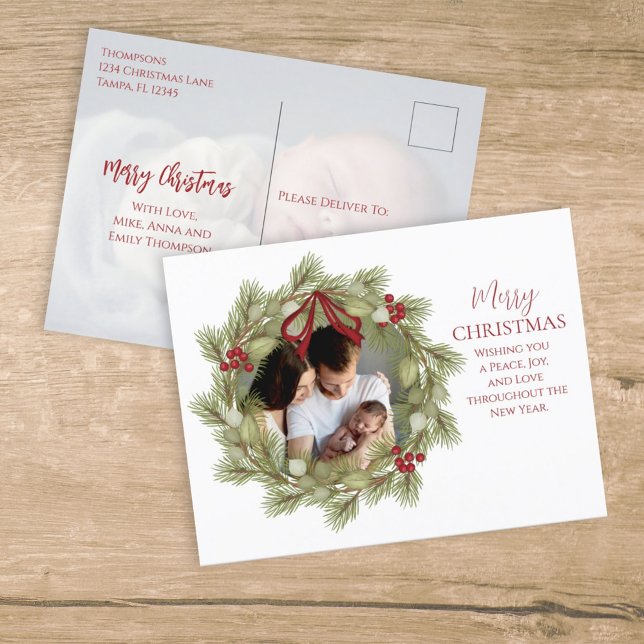 Cartão Postal De Festividades Merry Christmas Botanical Winter Holiday Wreath (Criador carregado)