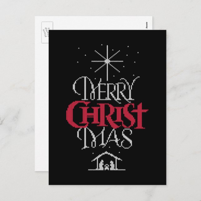 Cartão Postal De Festividades Merry CHRISTmas Christian Calliographic Lettering (Frente/Verso)