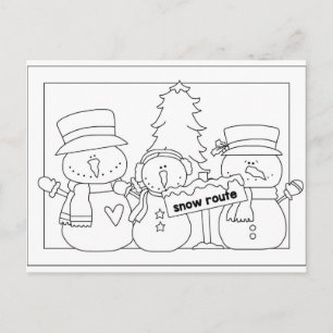 Cartão Postal De Festividades Merry Christmas color me card (snowmen)