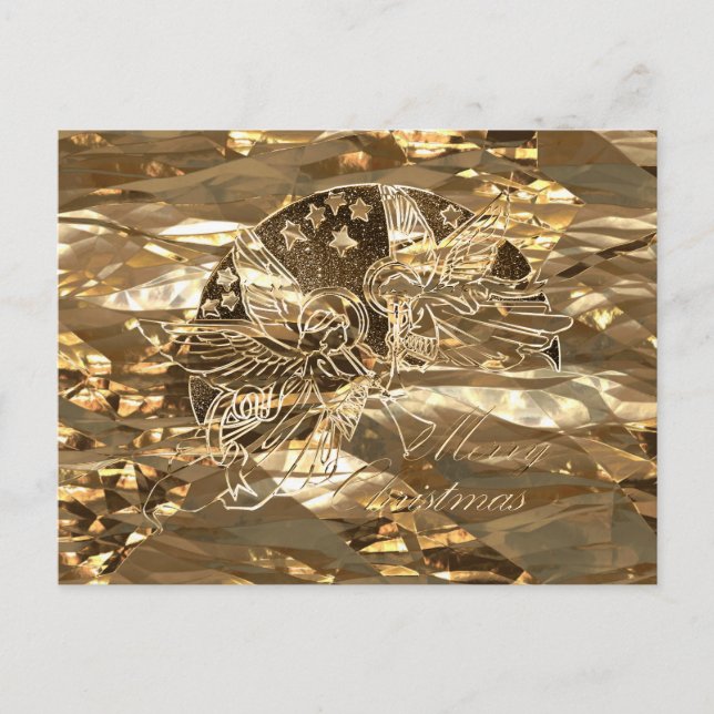 Cartão Postal De Festividades Merry Christmas Faux Gold Foil Angels Elegante (Frente)