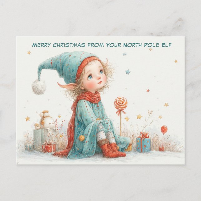 Cartão Postal De Festividades Merry Christmas from Your North Pole Elf | Cute (Frente)