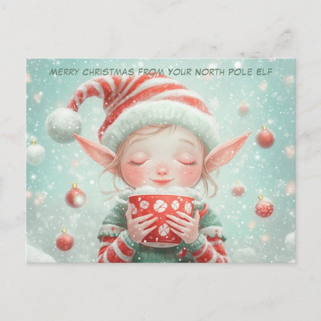 Cartão Postal De Festividades Merry Christmas from Your North Pole Elf | Cute (Frente)