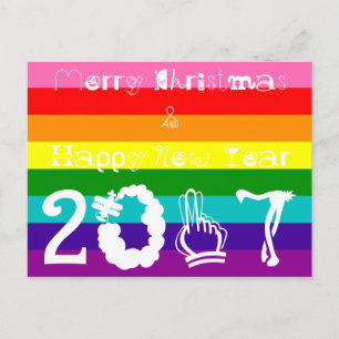 Cartão Postal De Festividades Merry Christmas Happy New Year 2017 Rainbow Flag