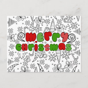 Cartão Postal De Festividades "Merry Christmas" in kid's drawnings style