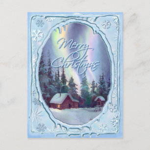 CARTÃO POSTAL DE FESTIVIDADES MERRY CHRISTMAS LOG CABIN POR SHARON SHARPE