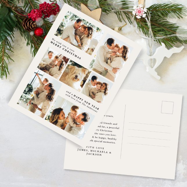 Cartão Postal De Festividades Merry Christmas Modern 7-Photo Collage (Criador carregado)