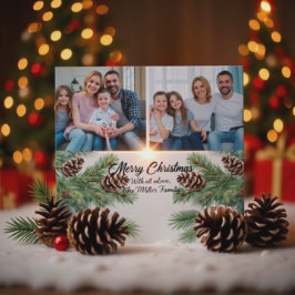 Cartão Postal De Festividades Merry Christmas Modern Pineneedle 2 Photo Collage