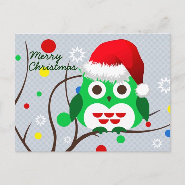 Cartão Postal De Festividades Merry Christmas Owl Trend (Frente)