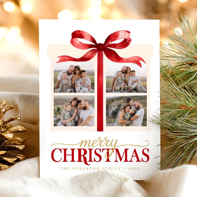 Cartão Postal De Festividades Merry Christmas Red Bow (Criador carregado)