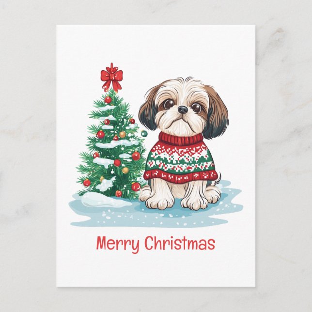 Cartão Postal De Festividades Merry Christmas Shih Tzu Santa Dog (Frente)