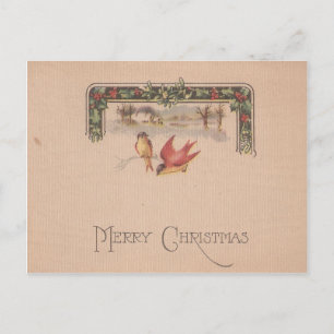 Cartão Postal De Festividades Merry Christmas Vintage Birds