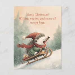 Cartão Postal De Festividades Merry Christmas Watercolor hedgehog