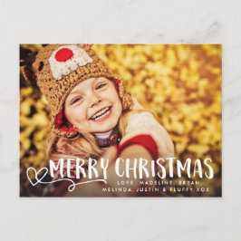Cartão Postal De Festividades Merry Christmas White Script Holiday Photo Overlay