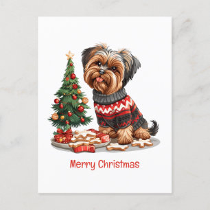 Cartão Postal De Festividades Merry Christmas Yorkshire Terrier Dogs