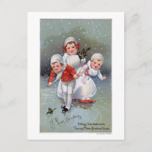 Cartão Postal De Festividades Merry ChristmasLittle Kids Ice Skating