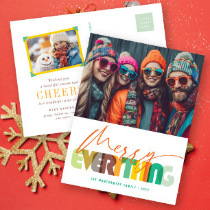 Cartão Postal De Festividades Merry Everything Colorful Typography Modern Photo