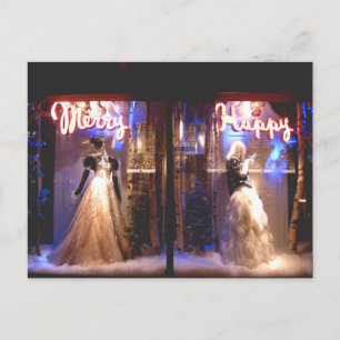 Cartão Postal De Festividades Merry Happy Fashion Gowns Holiday WIndows NYC